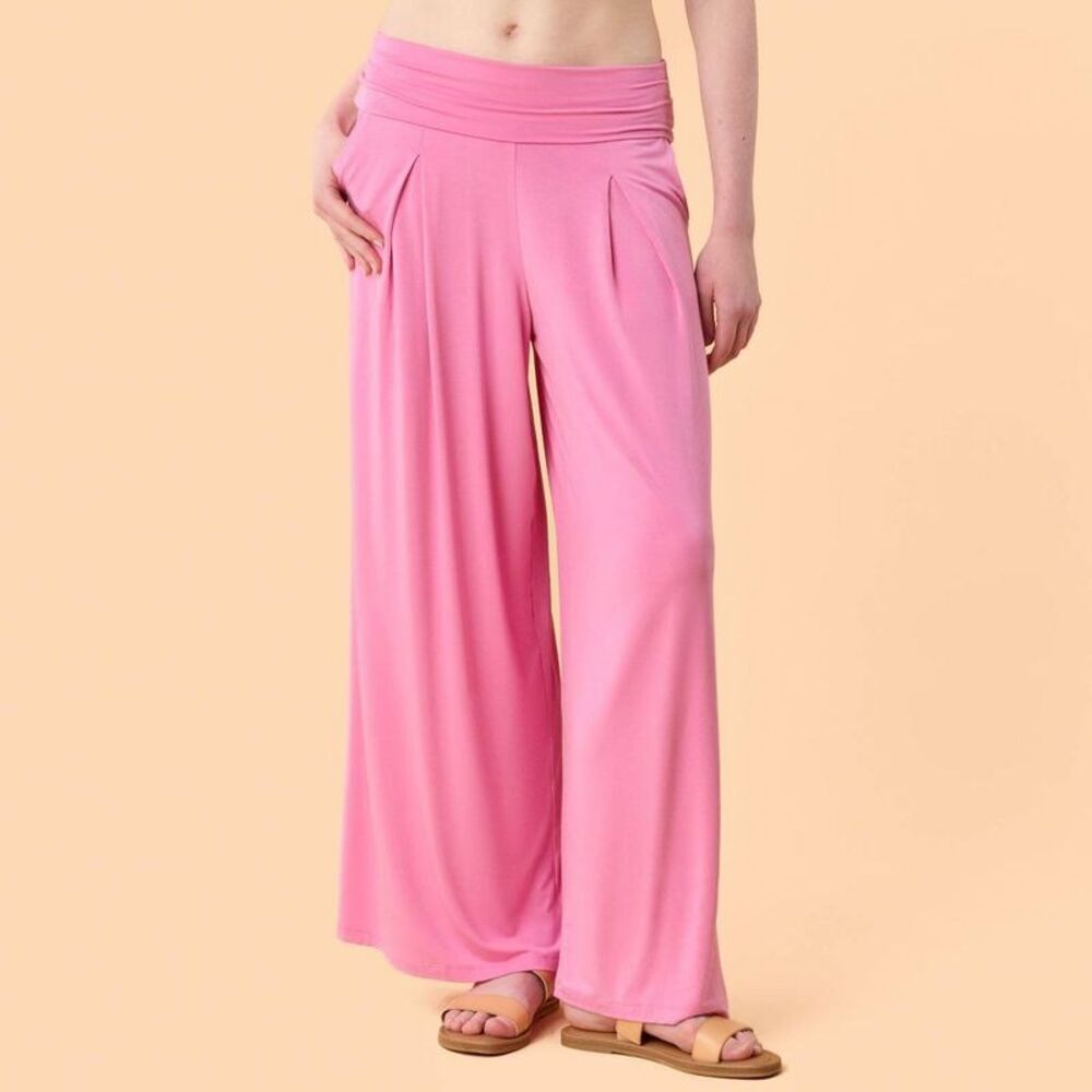Blogilates Women's Homebody Foldover Wide Leg Pants - Pink M